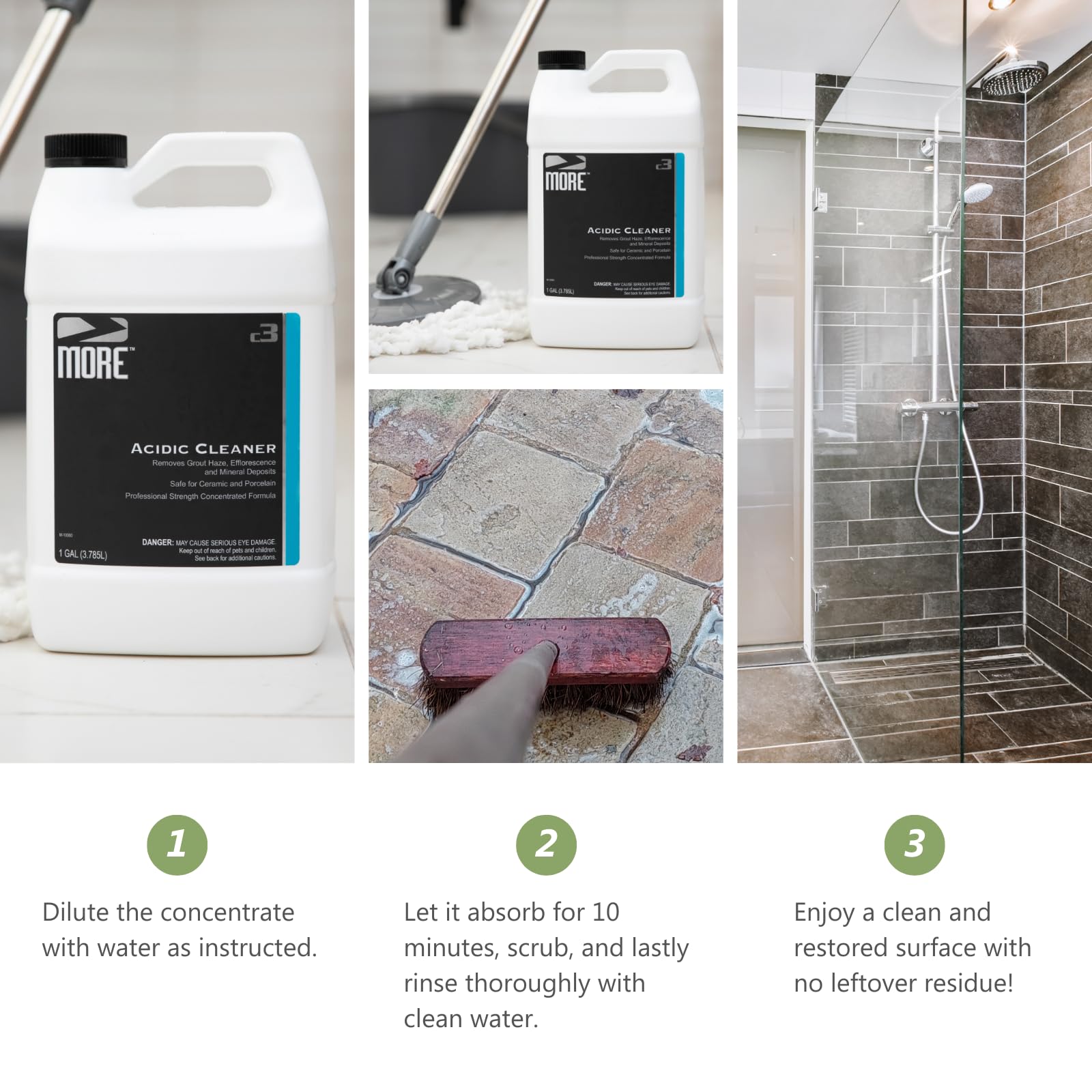 MORE Grout Cleaner for Tile Floors - Acidic Grout Cleaning Solution - Removes Cement-Based Grout Haze, Efflorescence and Mineral Deposits - Gallon