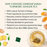 VAHDAM Organic Turmeric Ginger Herbal Tea Bags (100 Pyramid Tea Bags) Caffeine Free, Non GMO | 100% Pure Herbal Blend - Savory & Spicy, Plant-Based