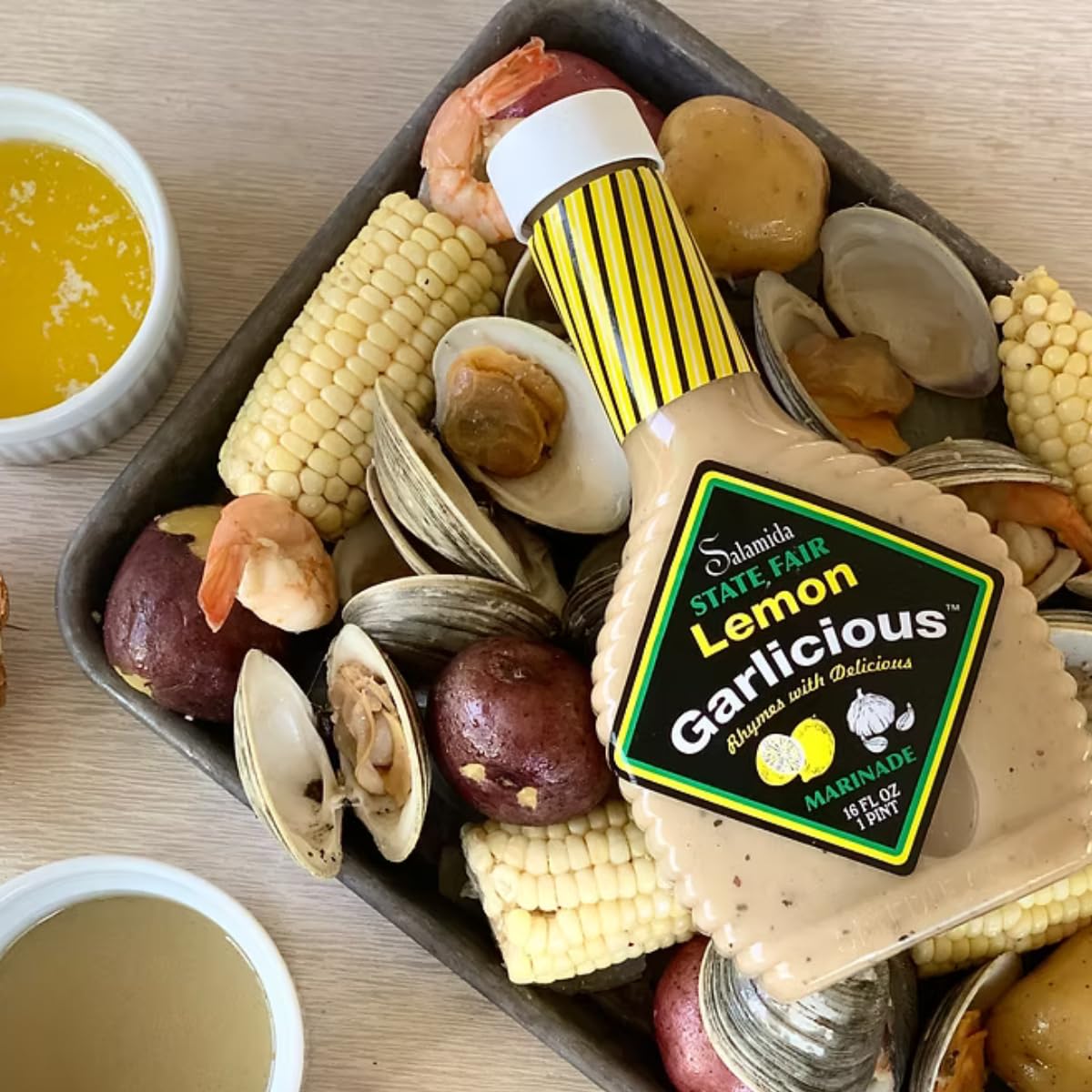 Salamida New York State Fair Lemon Garlicious Marinade, 16 oz | All-Natural, Gluten-Free, Citrus & Garlic Infused Sauce for Fish, Poultry, Pork & More