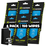 Fortress Electronic Wipes With Microfiber Cloth (25 ct, Pack of 6) To-Go Tech Wipes for Screens, Phones, Keyboards, TV Monitors, Computer Screens