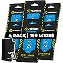 Fortress Electronic Wipes With Microfiber Cloth (25 ct, Pack of 6) To-Go Tech Wipes for Screens, Phones, Keyboards, TV Monitors, Computer Screens