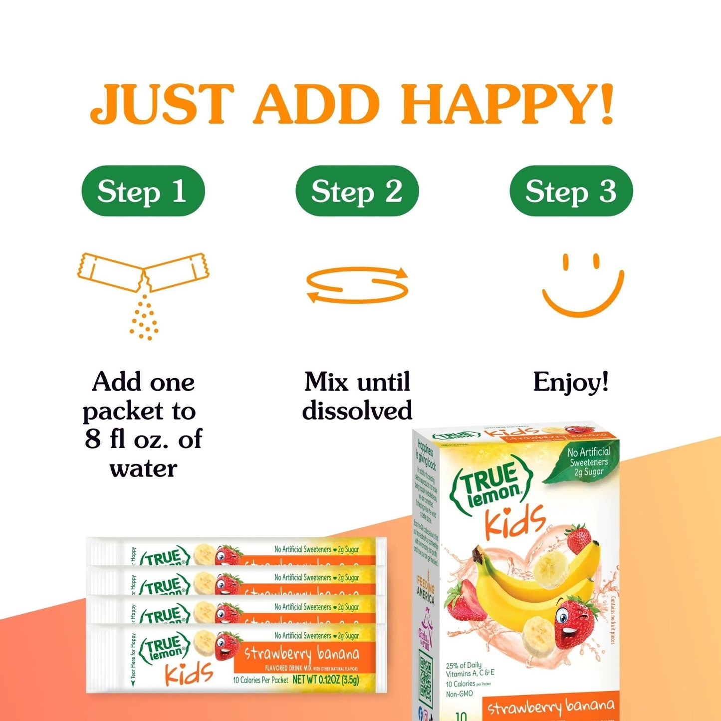 TRUE LEMON KIDS Strawberry Banana (10 Packets) - Hydration for Kids - No Artificial Sweeteners - Low Sugar Water Flavoring - Drink Mix for Kids