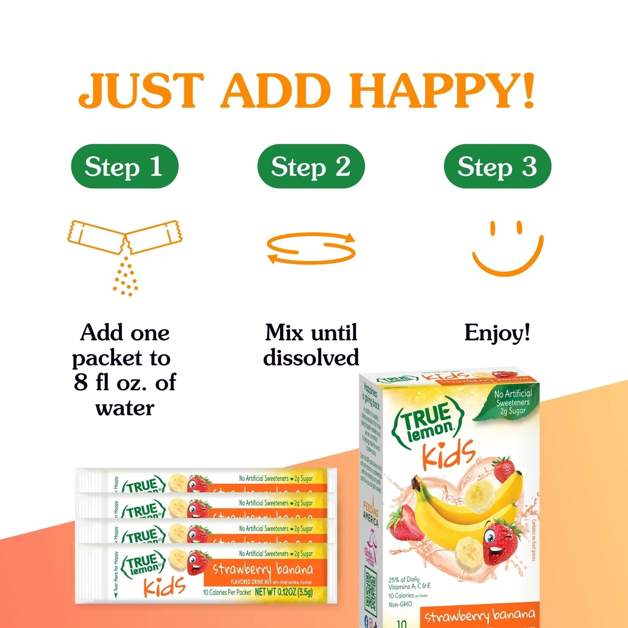 TRUE LEMON KIDS Strawberry Banana (10 Packets) - Hydration for Kids - No Artificial Sweeteners - Low Sugar Water Flavoring - Drink Mix for Kids