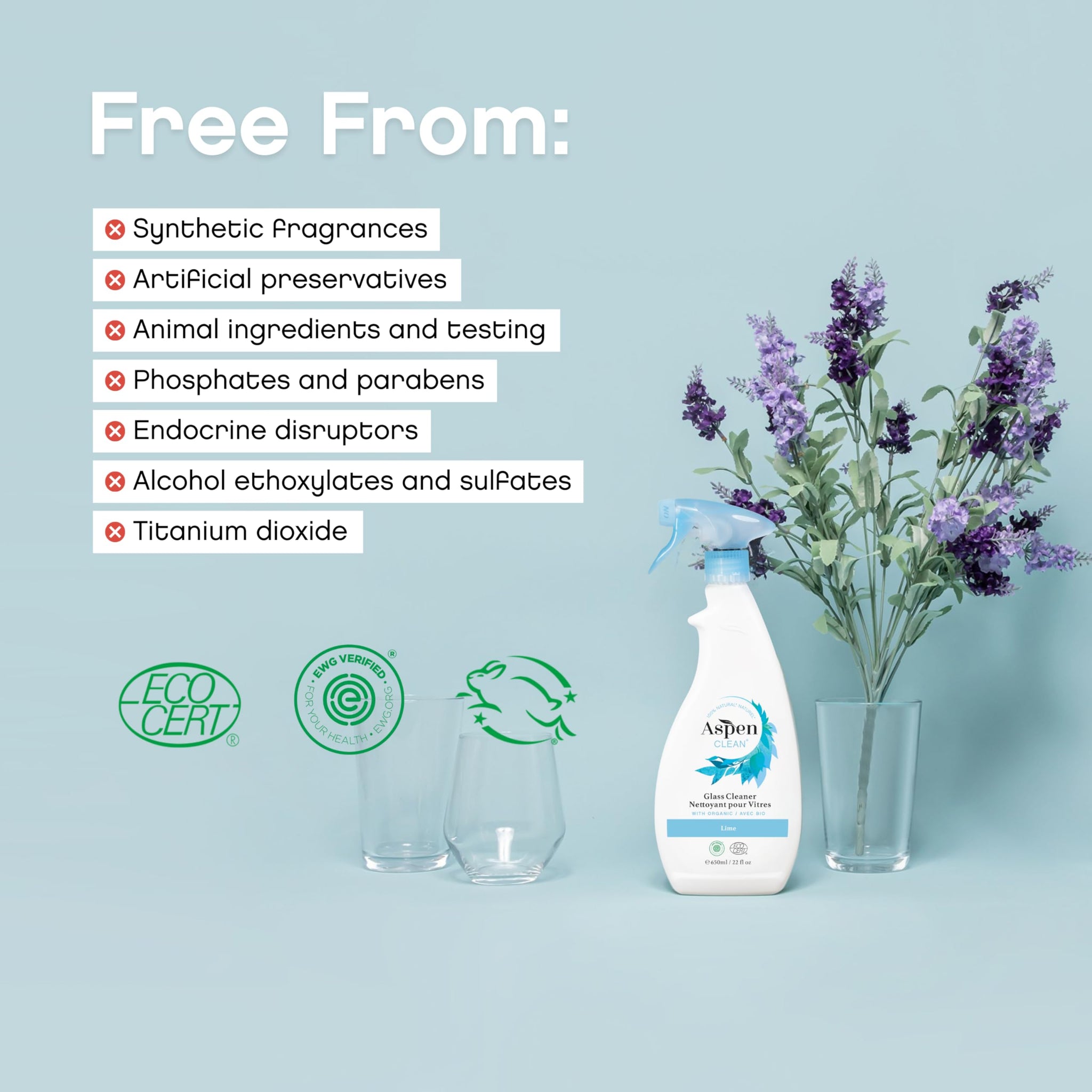 AspenClean | Glass Spray Cleaner | Streak-Free Window & Mirror Cleaner | Multi-Surface Cleaner| Non - Toxic | 100% Natural | EWG Verified | Pack of 2