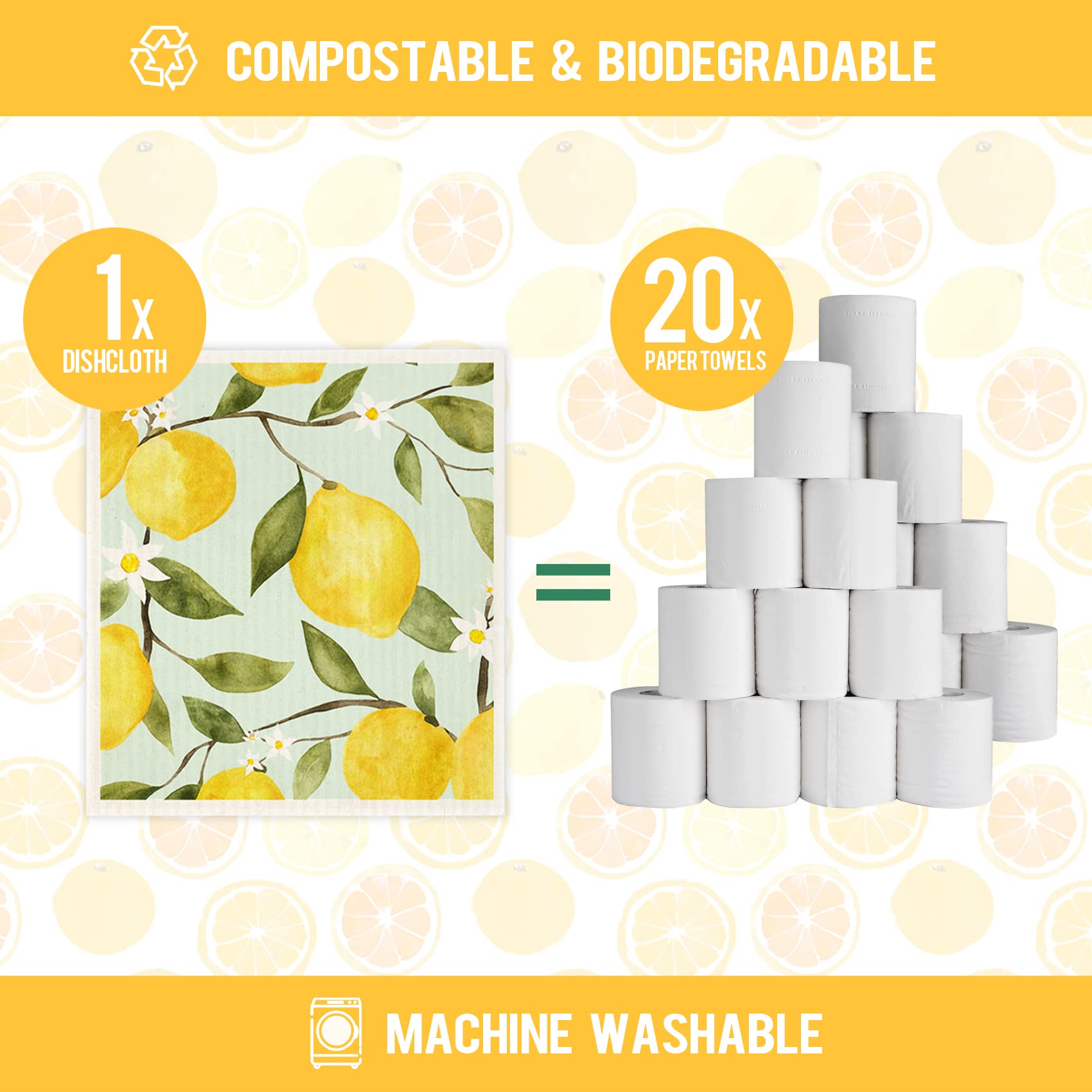 Morigins Mixed Fruit Swedish Kitchen Dishcloths Reusable Dish Towels Absorbent and Fast Dry Cleaning Cloths for Kitchen Cleaning Wipes 6 Pieces