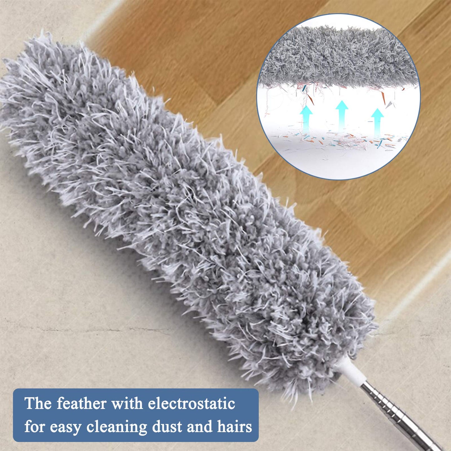 Microfiber Feather Duster, Extendable Cobweb Duster with 100 inches Extension Pole, Bendable & Washable & Lightweight Dusters for Cleaning Ceiling