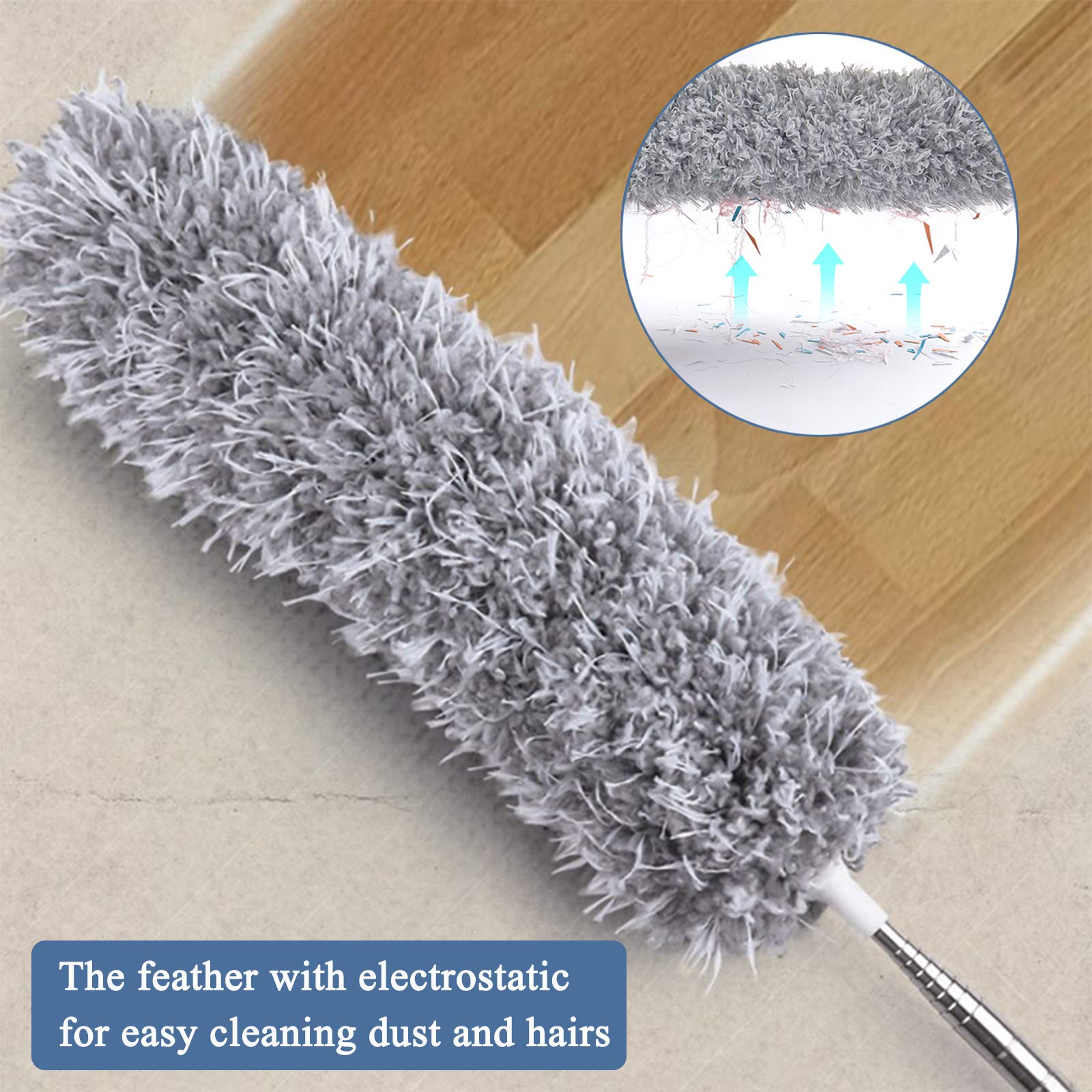Microfiber Feather Duster, Extendable Cobweb Duster with 100 inches Extension Pole, Bendable & Washable & Lightweight Dusters for Cleaning Ceiling