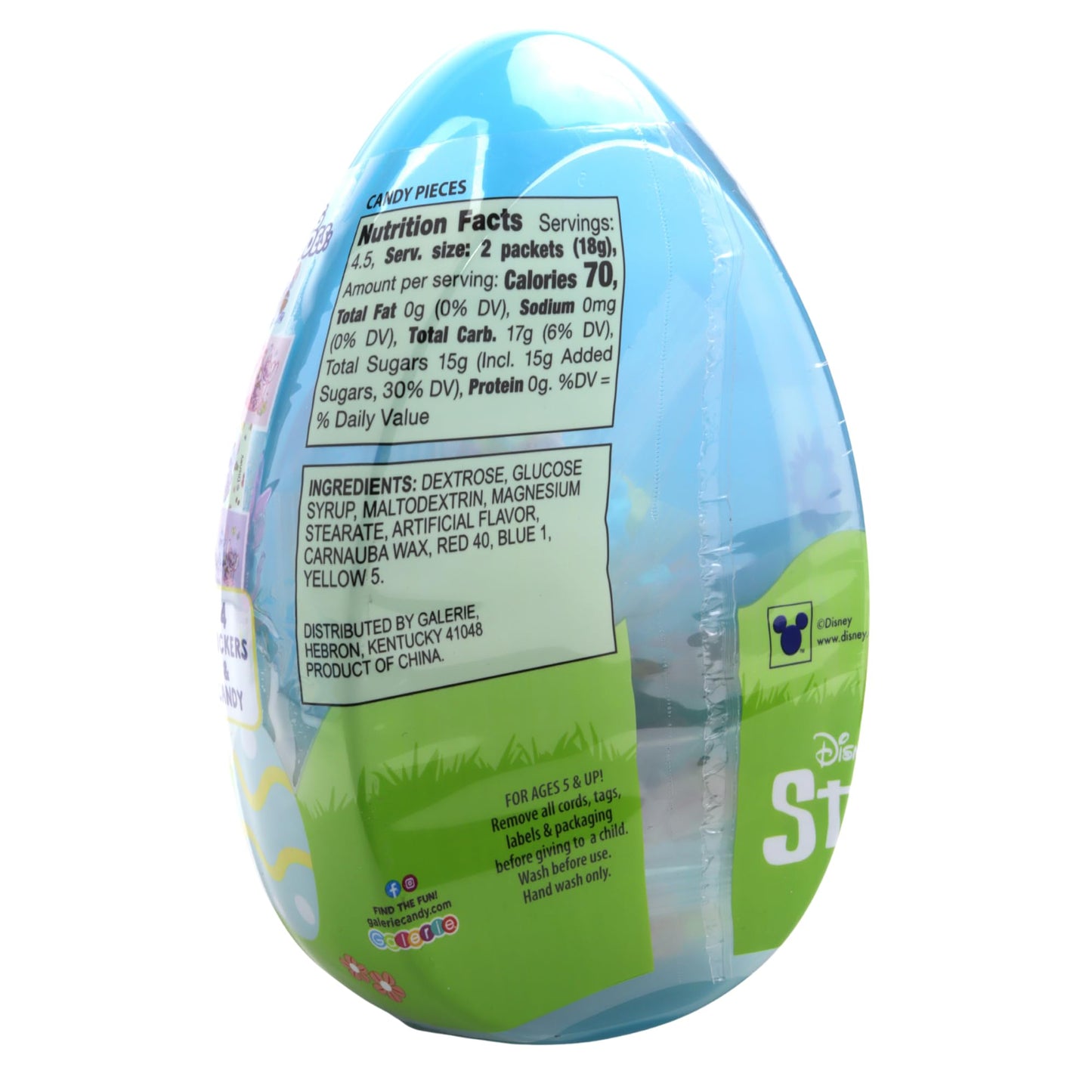 Jumbo Stitch Easter Egg with Candy Stars and Mini Stickers Inside, Festive Basket Stuffer Gift, 2.86 Ounces