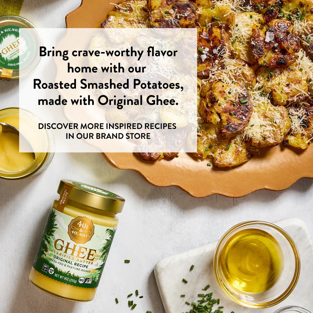 4th & Heart Original Grass-Fed Ghee, Clarified Butter, 100% Butter Fat, Pasture-Raised, Lactose & Casein Free, High Smoke Point Cooking Oil, Keto