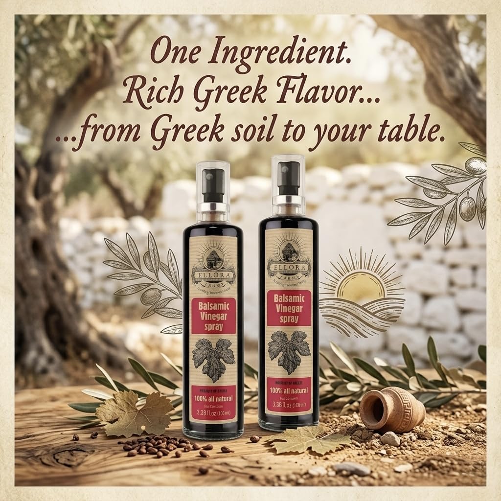 Ellora Farms, Balsamic Vinegar in glass spray bottle, Clog-free, Single Origin Greece, all-natural, 3.38 oz, Pack of 2
