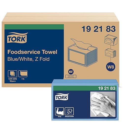 Tork Foodservice Cleaning Towel Blue/White W8, Z-Folded, 4 x 80 Cloths, 192183