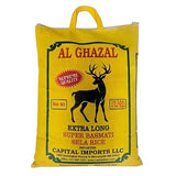 Al Ghazal Extra Long Super Basmati Sela Rice 10 Lbs / 4.54 kg, Non GMO, Extra Long Basmati Rice, White Rice, Vegan Dried Rice, BPA & Gluten Free, Zip Lock Bag, Non Sticky Grain