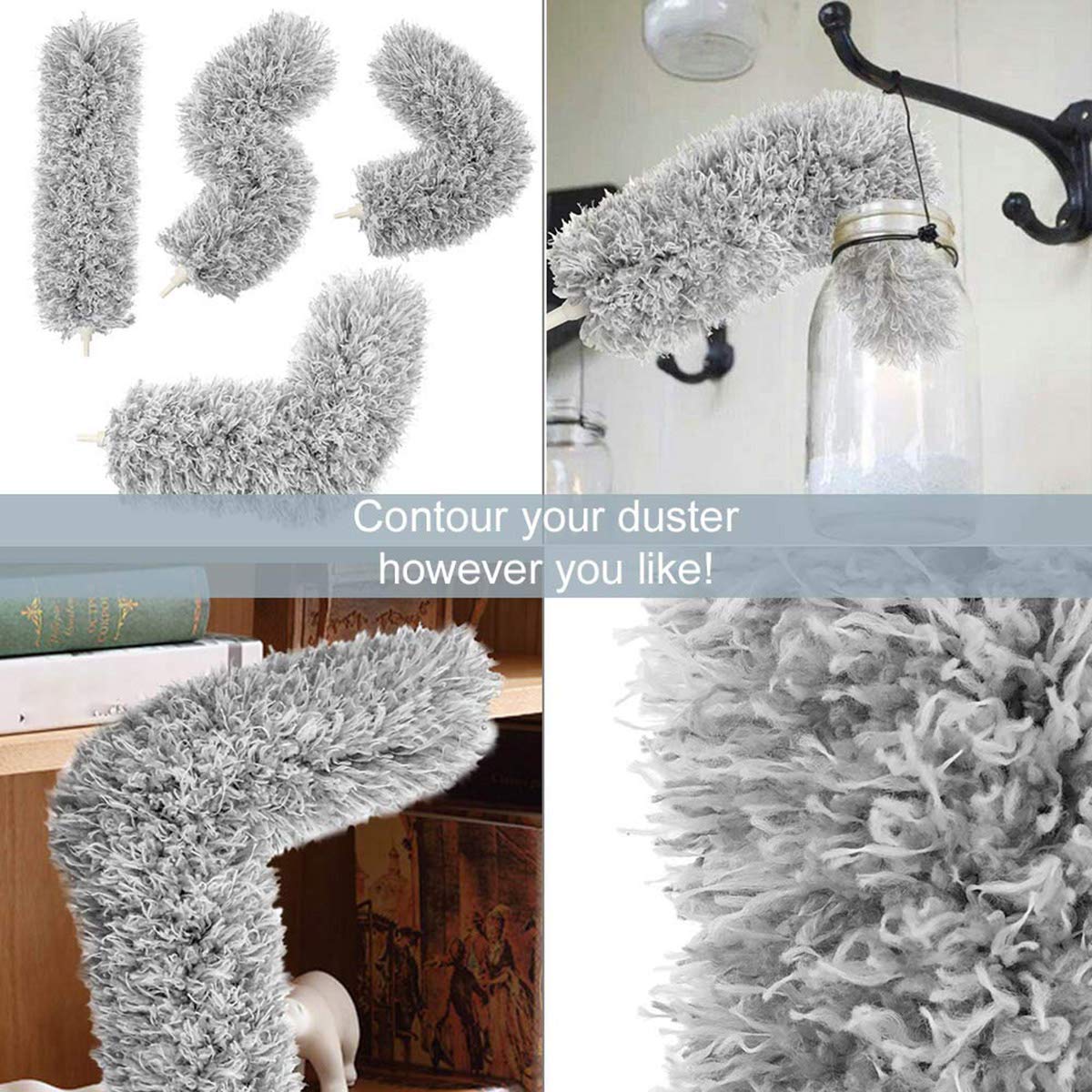 HEOATH Microfiber Feather Duster with Extendable Pole, 30-100 inches Extra Long Cobweb Duster for Cleaning, Bendable Head, Non-Scratch, Washable
