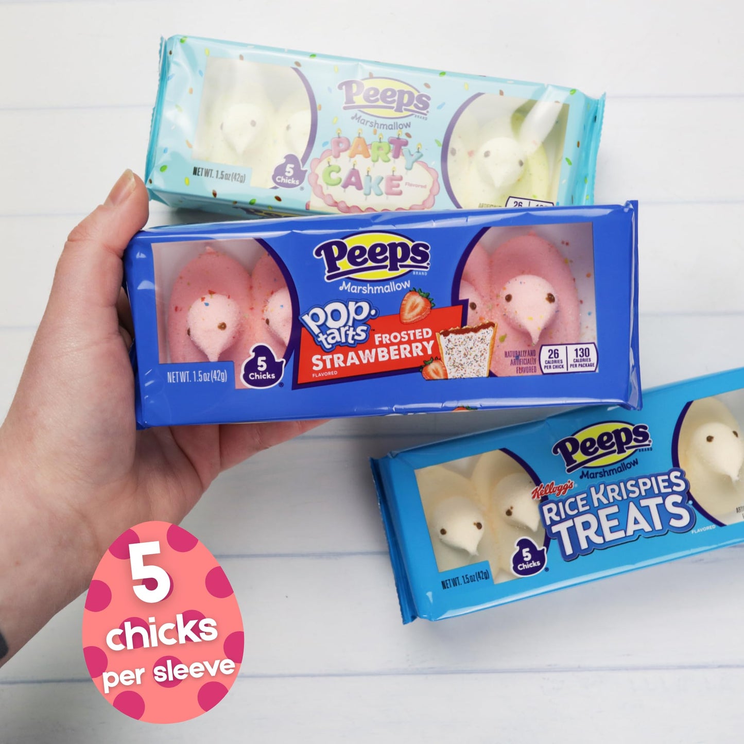 Dessert Peeps Marshmallows Assortment, Cotton Candy, Rice Krispies, Party Cake, and Strawberry Flavors, Easter Basket Stuffer Candy, 5 Count Sleeves