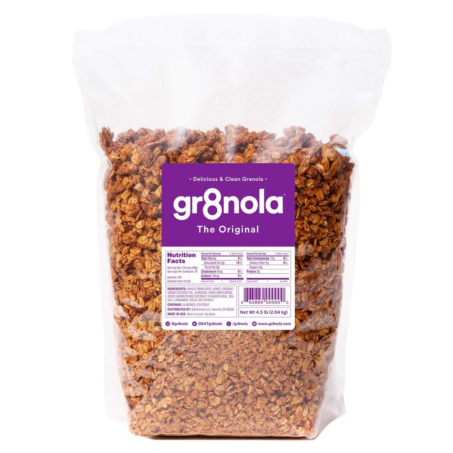 gr8nola THE ORIGINAL - Healthy, Low Sugar Bulk Granola Cereal - Made with Superfoods, Whole Almonds, Honey, Cinnamon and Flaxseed, Soy Free, Dairy