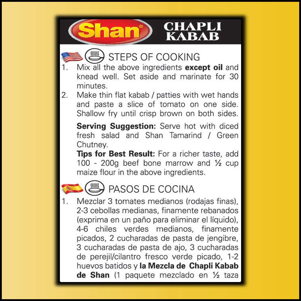 Shan Chapli Kabab Recipe and Seasoning Mix 3.52 oz (100g) - Spice Powder for Traditional Meat & Corn Patty - Suitable for Vegetarians - Airtight Bag