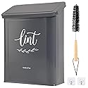 Perfnique Magnetic Lint Bin for Laundry Room with Lint Brush, Wall Mounted Lint Holder Trash can with lid for Dryer, Modern Farmhouse Rustic Metal
