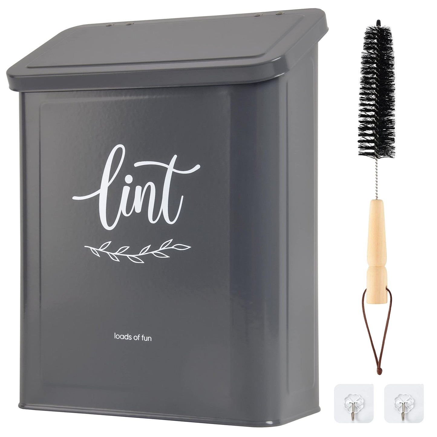 Perfnique Magnetic Lint Bin for Laundry Room with Lint Brush, Wall Mounted Lint Holder Trash can with lid for Dryer, Modern Farmhouse Rustic Metal
