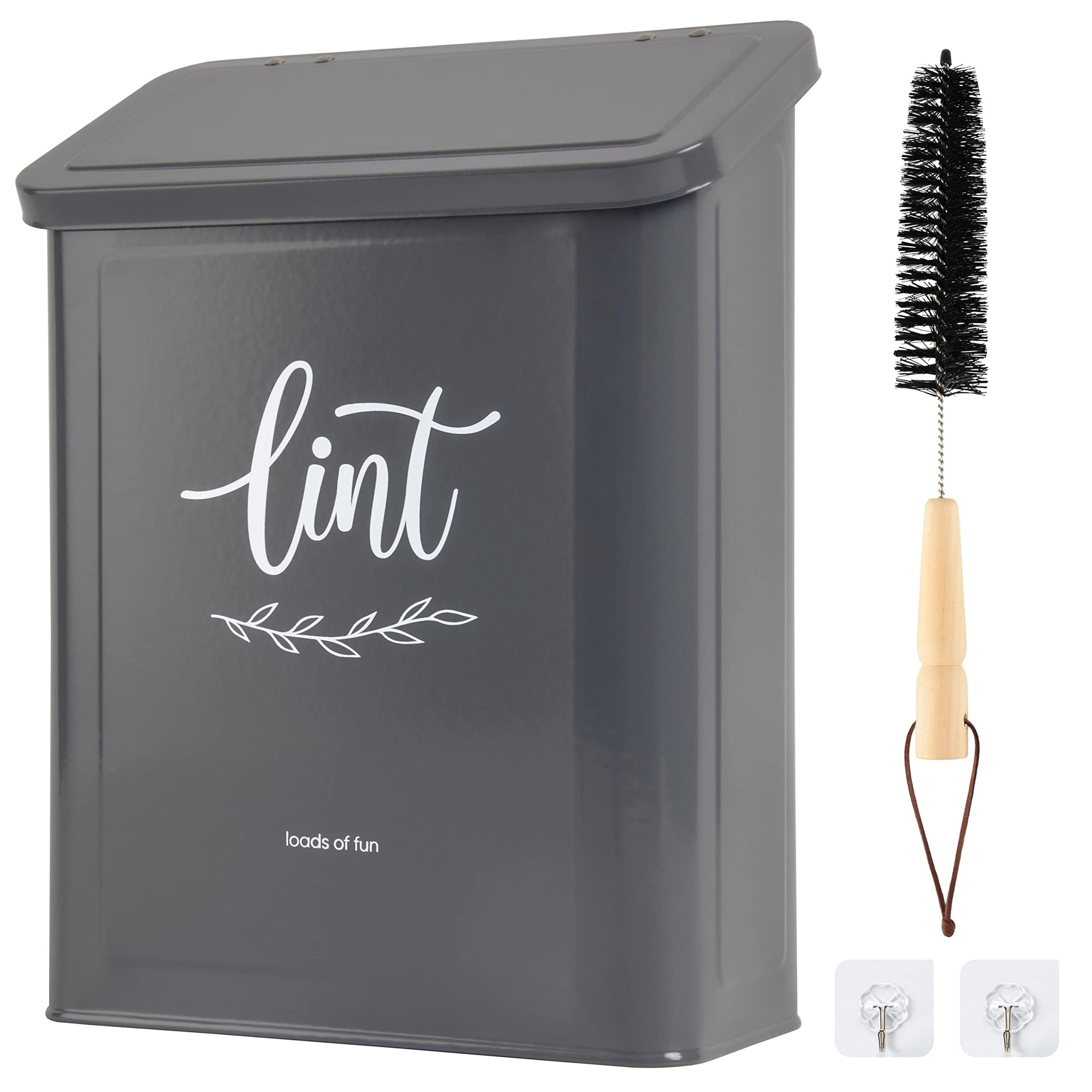 Perfnique Magnetic Lint Bin for Laundry Room with Lint Brush, Wall Mounted Lint Holder Trash can with lid for Dryer, Modern Farmhouse Rustic Metal