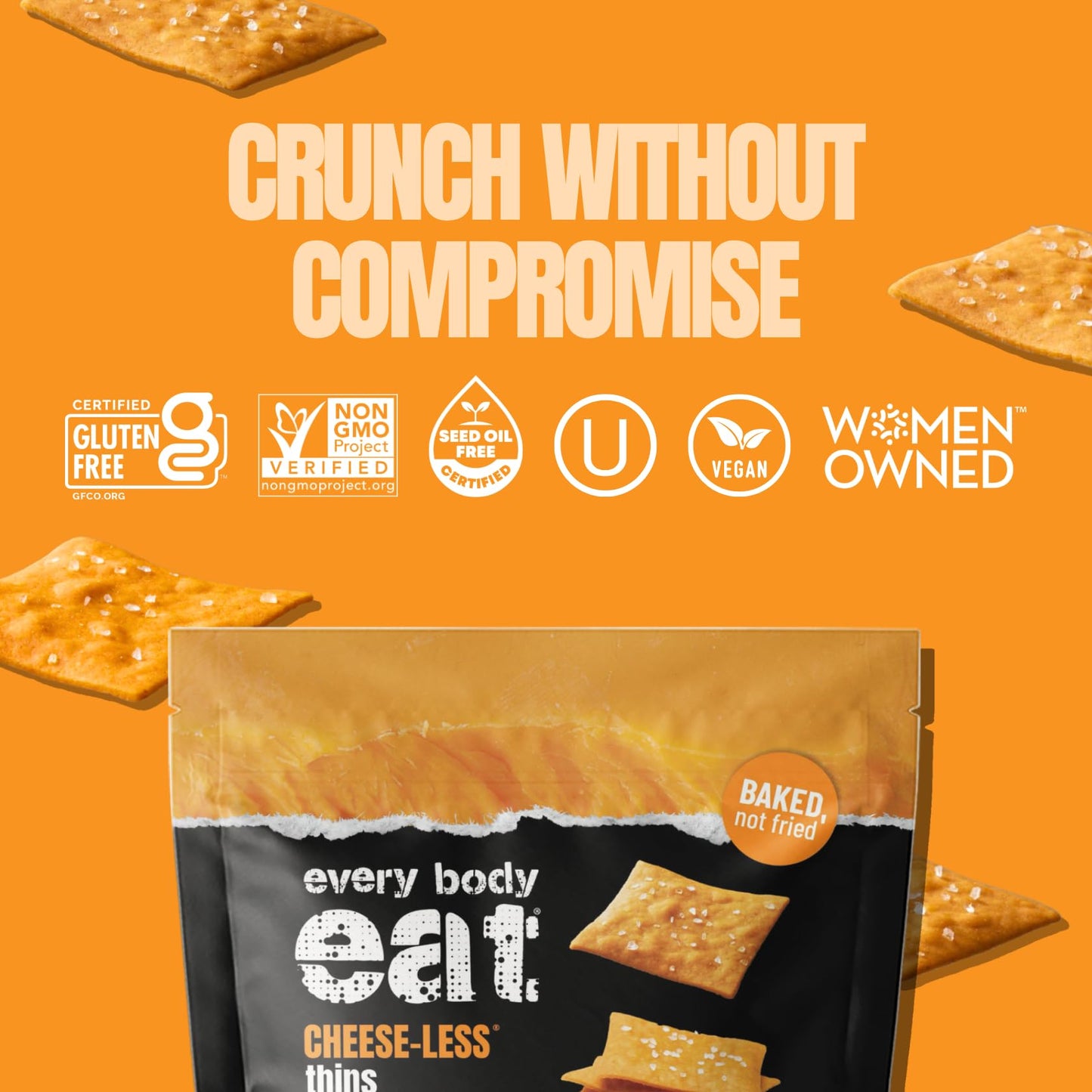 Every Body Eat Snack Cracker Thins, Cheese-Less - Gluten Free, Vegan, Dairy Free, and Seed Oil Free, 4oz