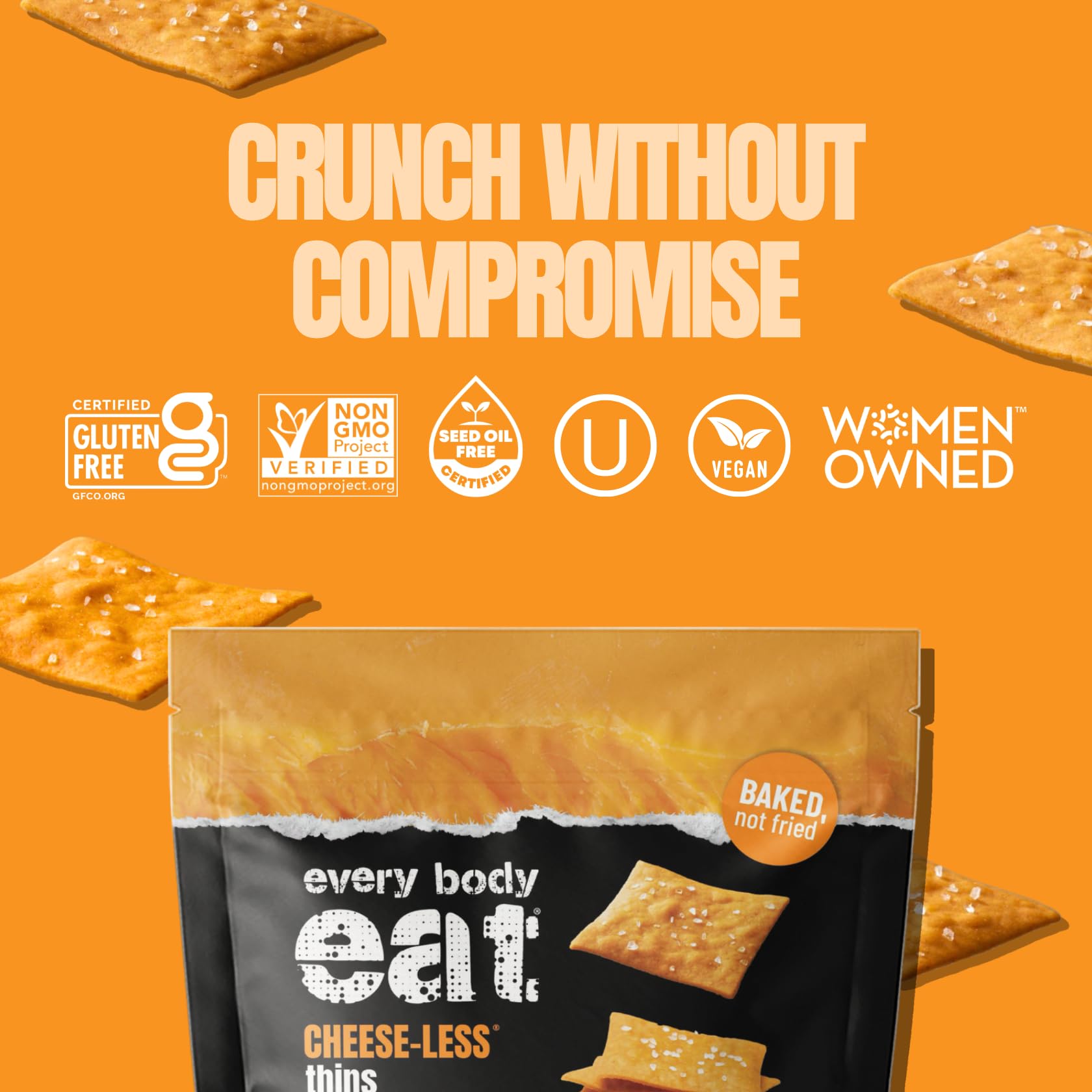 Every Body Eat Snack Cracker Thins, Cheese-Less - Gluten Free, Vegan, Dairy Free, and Seed Oil Free, 4oz