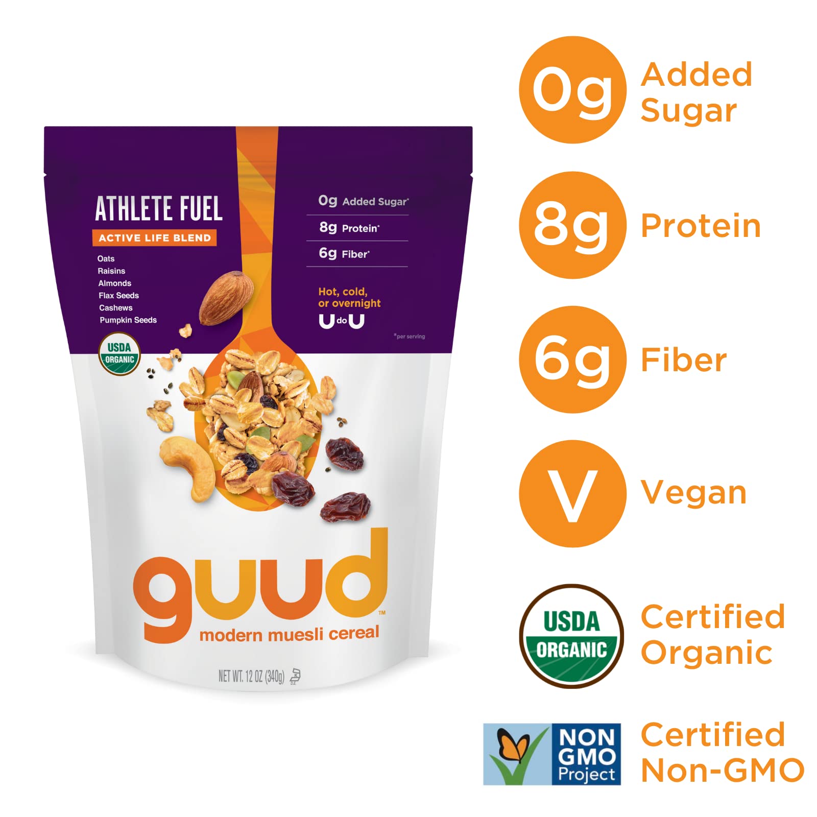 GUUD Fuel Pack Muesli Cereal Variety Pack, 12 Ounce (Pack of 3), Athlete Fuel, Brain Fuel, Gut Fuel, Vegan, Non-GMO Certified, Kosher