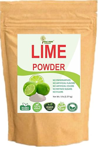 Indus Farms Lime Juice Powder Drink Mix, Unsweetened, Made from Fresh Limes (No Peel), Smooth Mixing, No Preservatives, For Drinks, Cooking, Baking