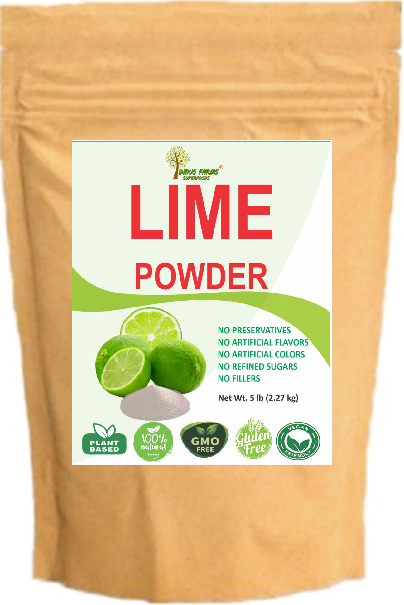 Indus Farms Lime Juice Powder Drink Mix, Unsweetened, Made from Fresh Limes (No Peel), Smooth Mixing, No Preservatives, For Drinks, Cooking, Baking