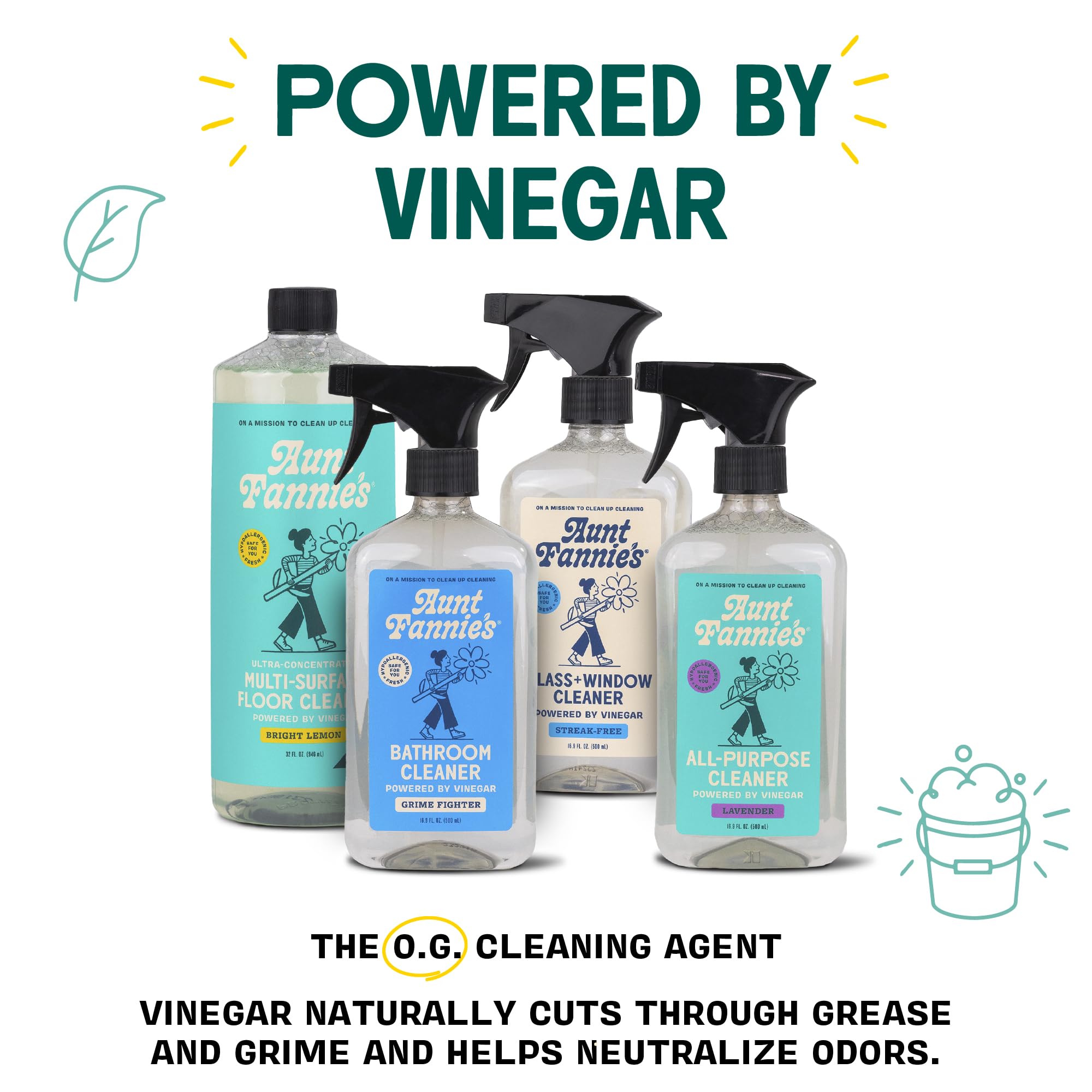 Aunt Fannie's Ultra Concentrated Floor Cleaner Vinegar Wash, Multi-Surface Solution For Mopping, Value Size, Bright Lemon Scent, 64 oz