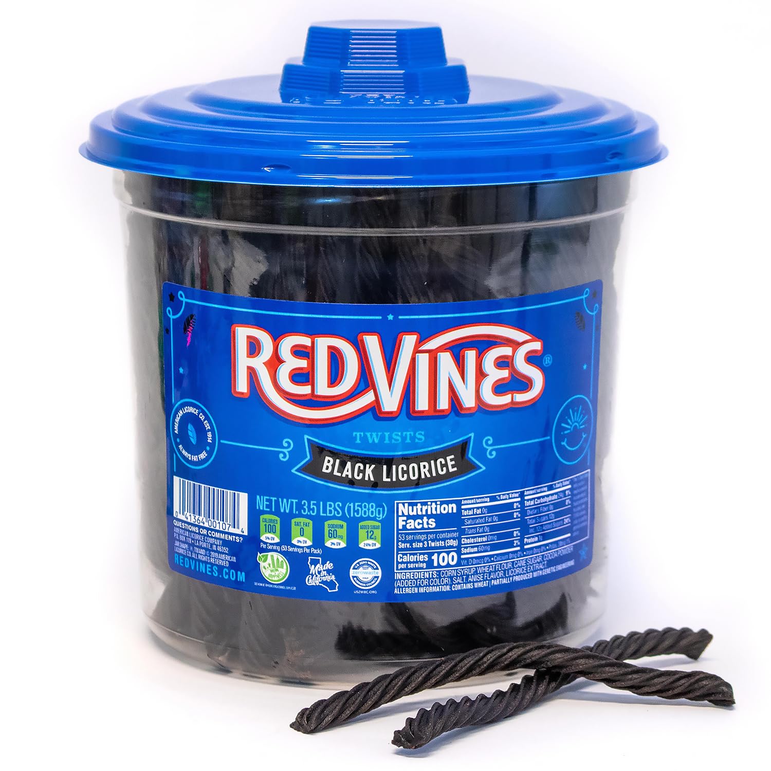 Red Vines Twists, Black Licorice Flavor, 3.5LB Bulk Tub, Old Fashioned Soft & Chewy Candy