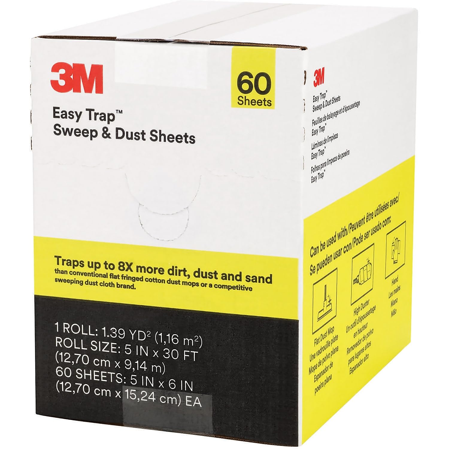 3M 59032W Easy Trap Duster, 5-Inch X 30ft, White, 60 Sheets/Box