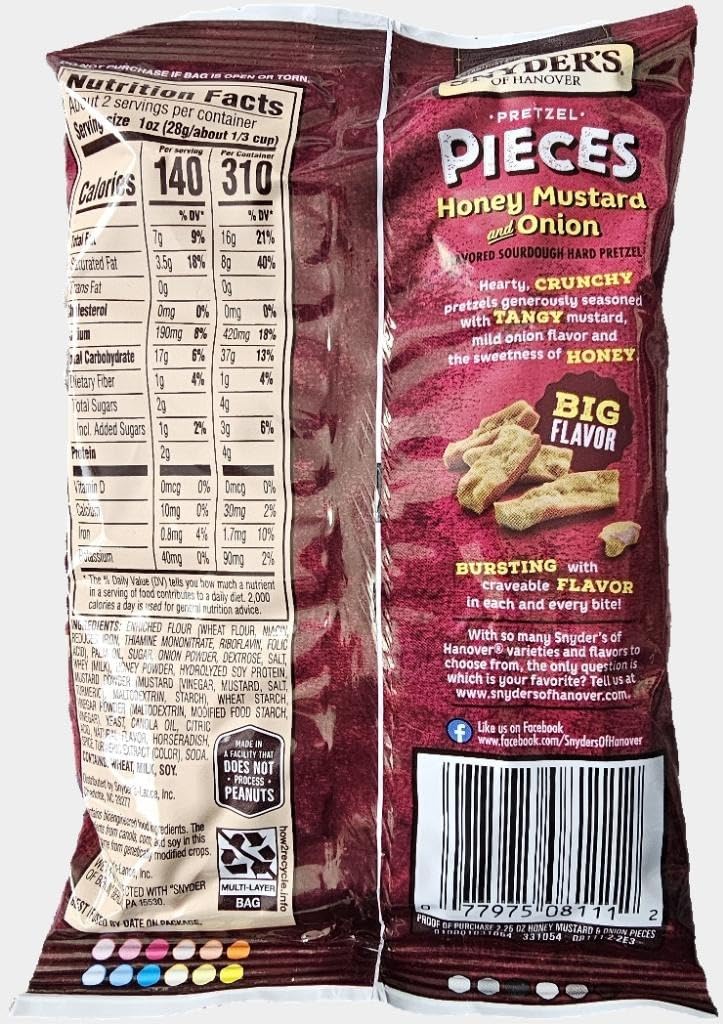 Snyder's of Hanover Pretzel Pieces, Honey Mustard Onion, 2.25 oz Pack of 12 bundled by SUPERDEALS with mystery gift in every order