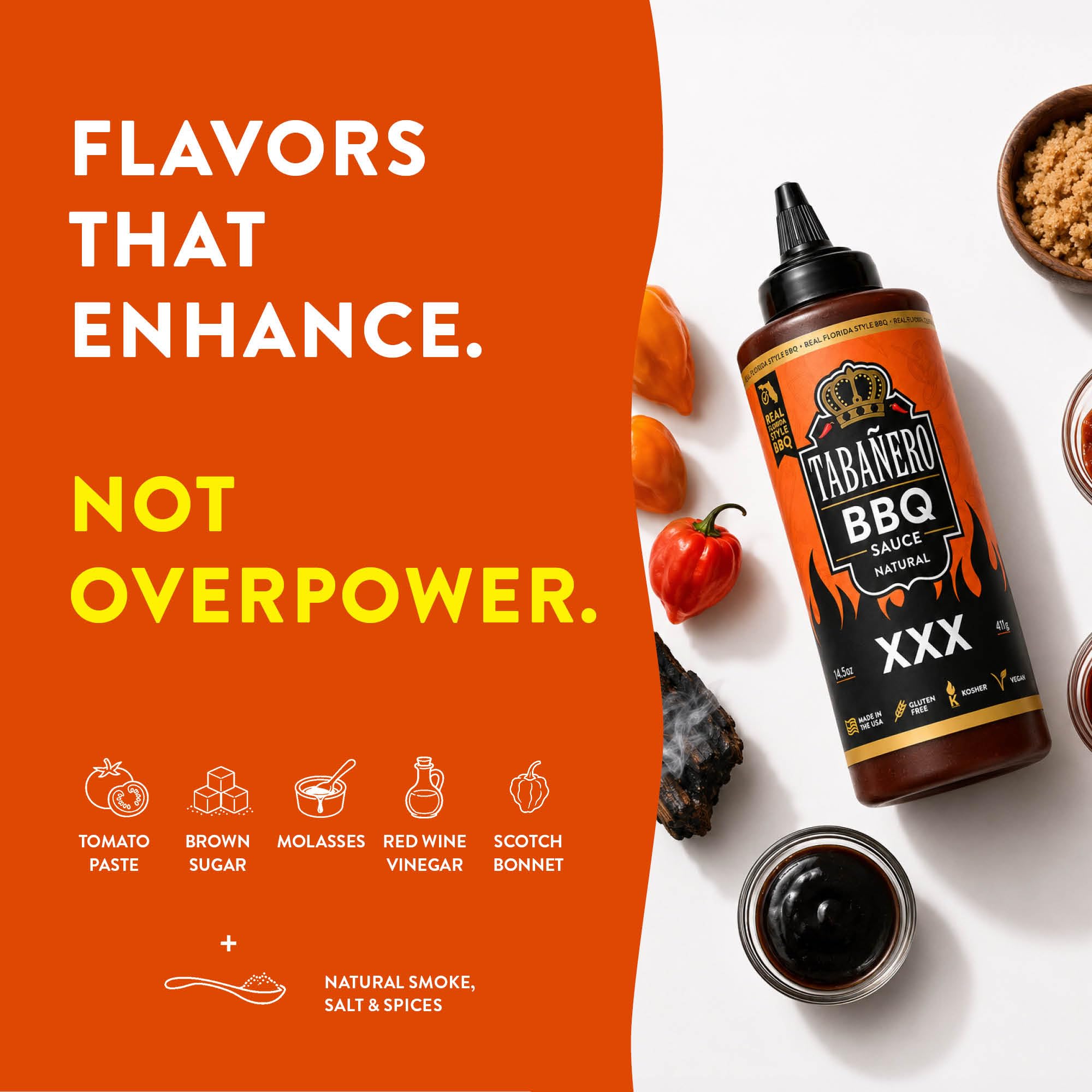 Tabañero XXX BBQ Sauce, Bold for Grilling and Glazing, Xtra, Bottle, 14.5oz