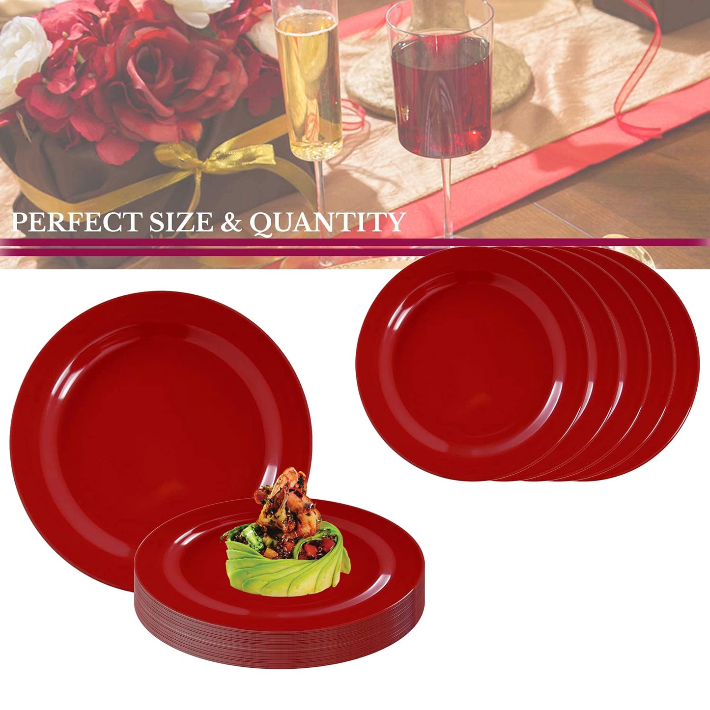 Smarty Had A Party - Premium 7.5 Inch Red Disposable Salad and Dessert Plates - 120 Count Heavy Duty BPA-Free Plastic Plates, Recyclable Party Plates