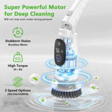 Electric Spin Scrubber, Cordless Cleaning Brush, 3H Work Time, Bathroom Scrubber with LED Display, 3-Speed Extendable Handle, IPX7 Waterproof, 8 Brush