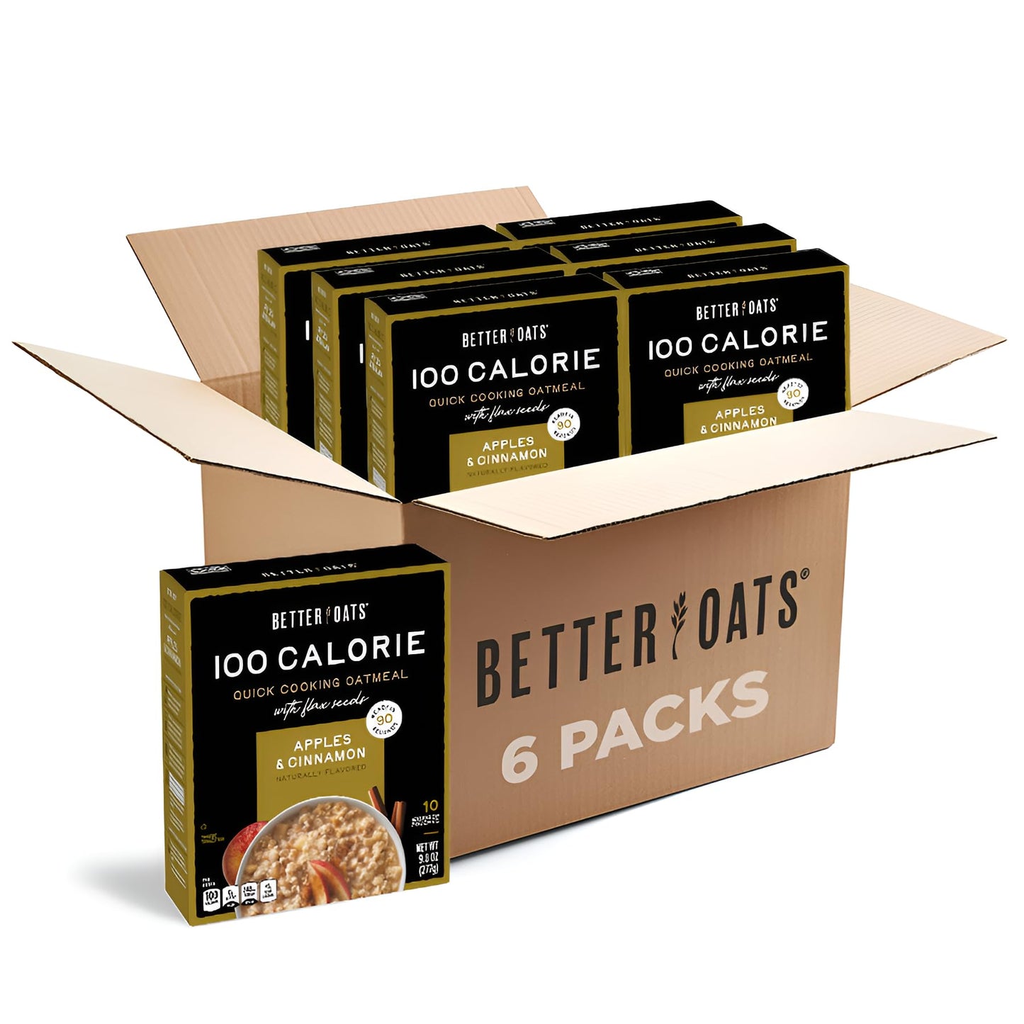 Better Oats 100 Calorie Apples and Cinnamon Oatmeal, 9.8 oz Box (Pack of 6)
