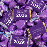 124 Pcs Purple Graduation Candy Assortment - Class of 2026 Assorted Wrapped Miniatures & Purple Foiled Kisses For Party Favors, Buffets And Gifts (1.5