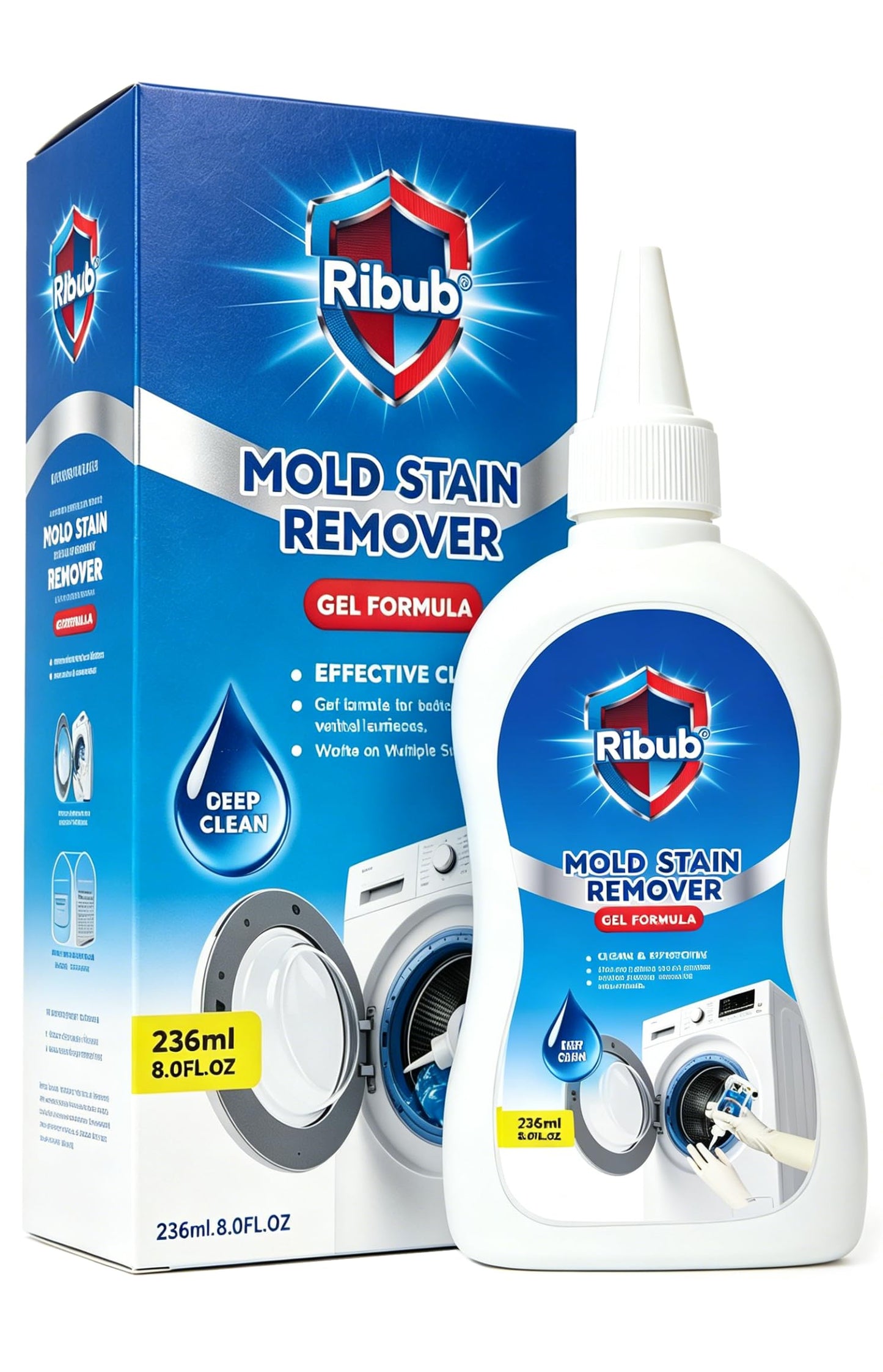 Ribub Mold Stain Remover Gel Heavy Duty Household Cleaning Gel for Washing Machine Seals, Fridge Gaskets, Bathroom & Kitchen Tile Grout, Sinks, Shower