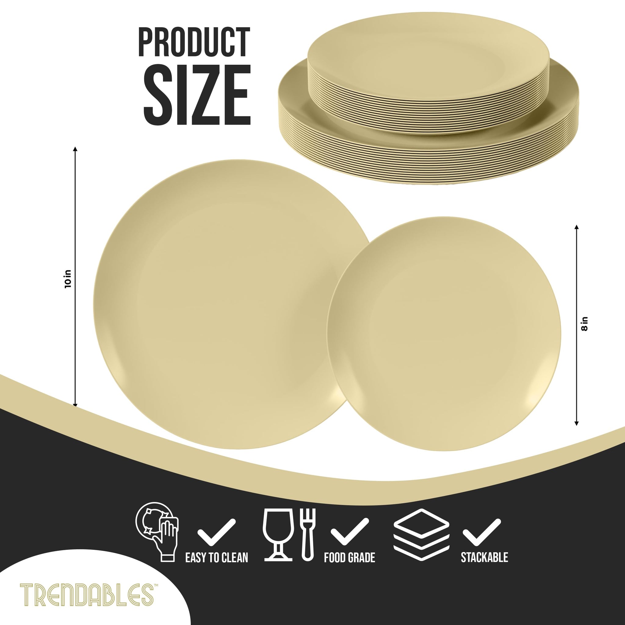 Trendables 80-piece Dinnerware Sets Disposable Plates Set For 40 Guests, Includes 40 X 8 Dessert Plates & 40 X 10 Beige Dinner Plates. Plastic Plates