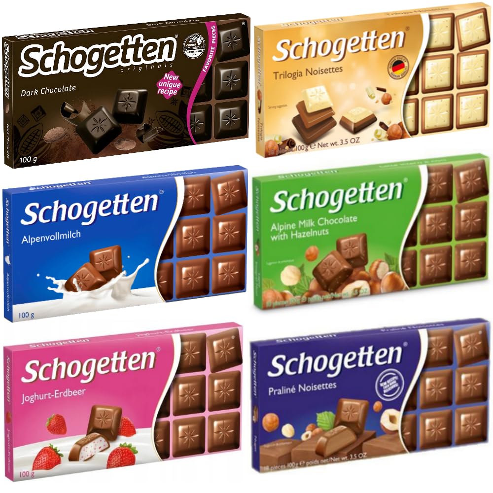 Schogetten Assortment of German Chocolates 6 Variety Pack, 100gram Each