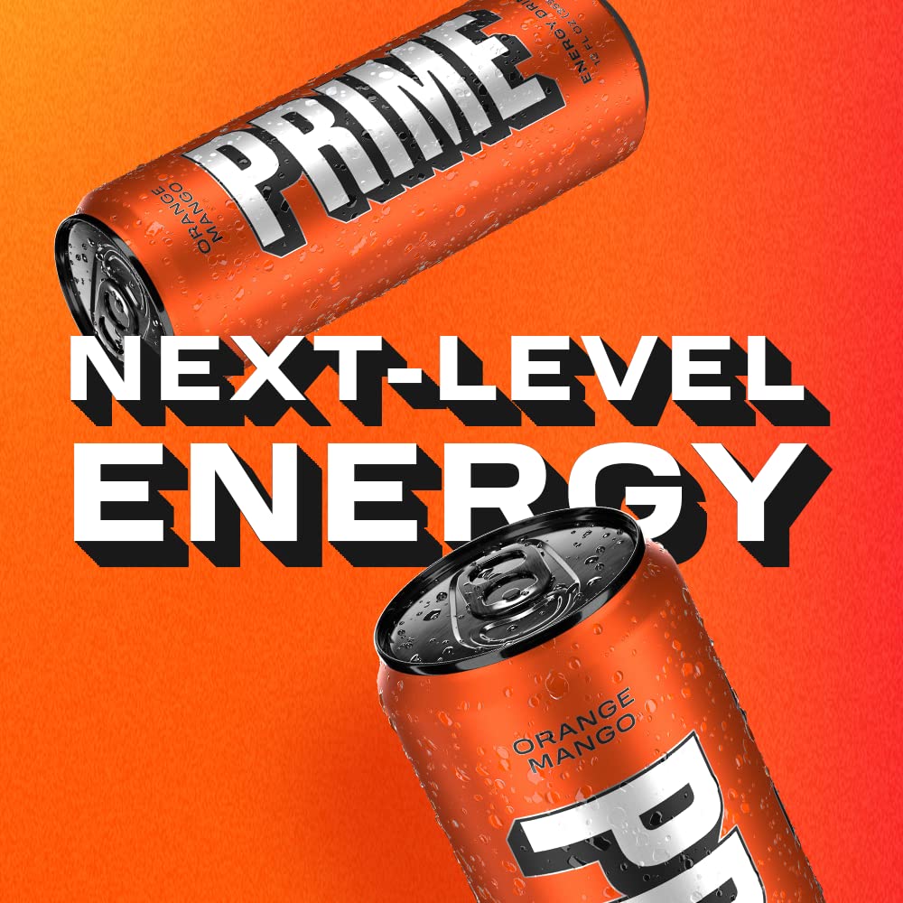 PRIME Energy ORANGE MANGO | Zero Sugar Energy Drink | Preworkout Energy | 200mg Caffeine with 355mg of Electrolytes and Coconut Water for Hydration|