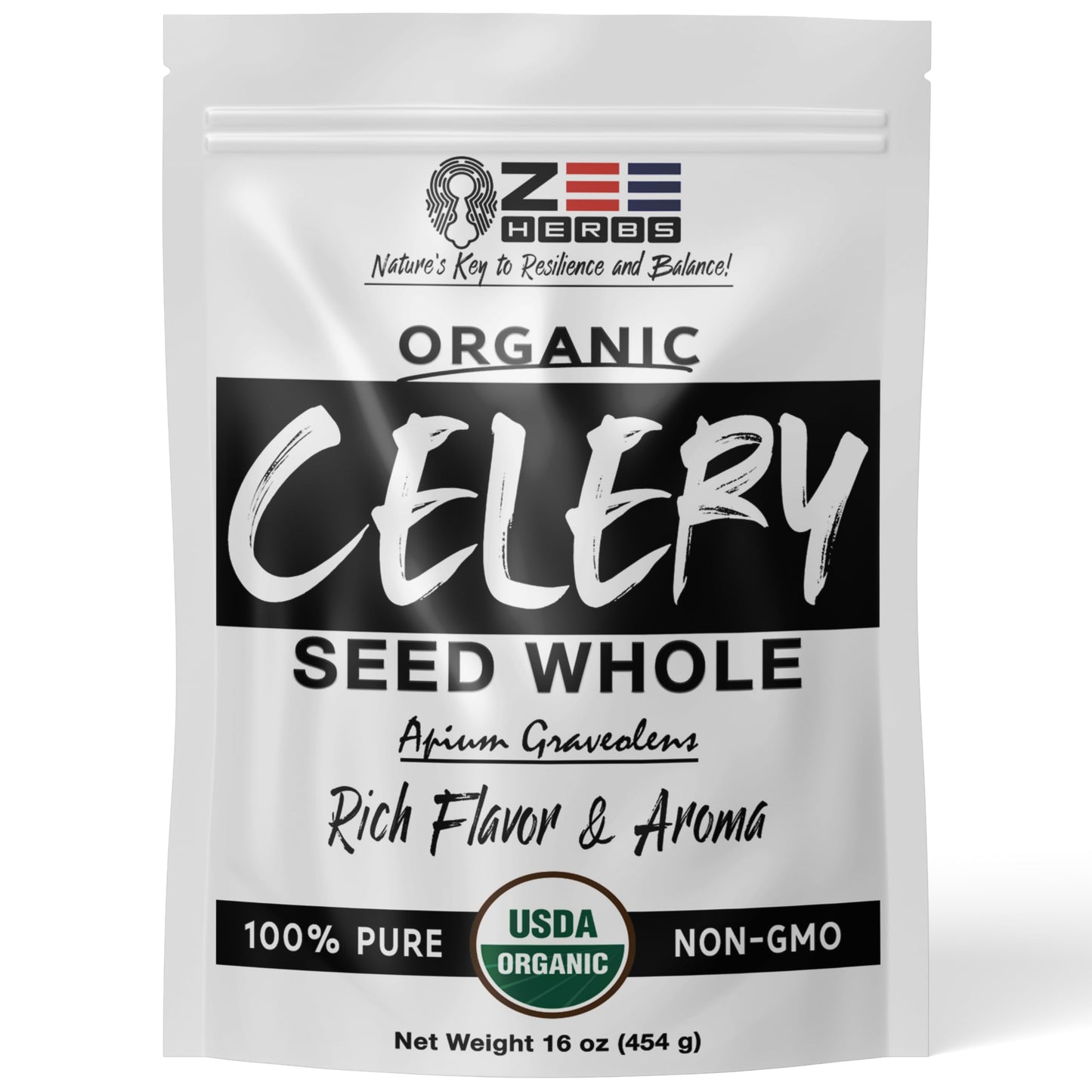 Organic Celery Seed Whole, Apium graveolens Rich Flavor & Aroma - ZeeHERBS (16 oz)