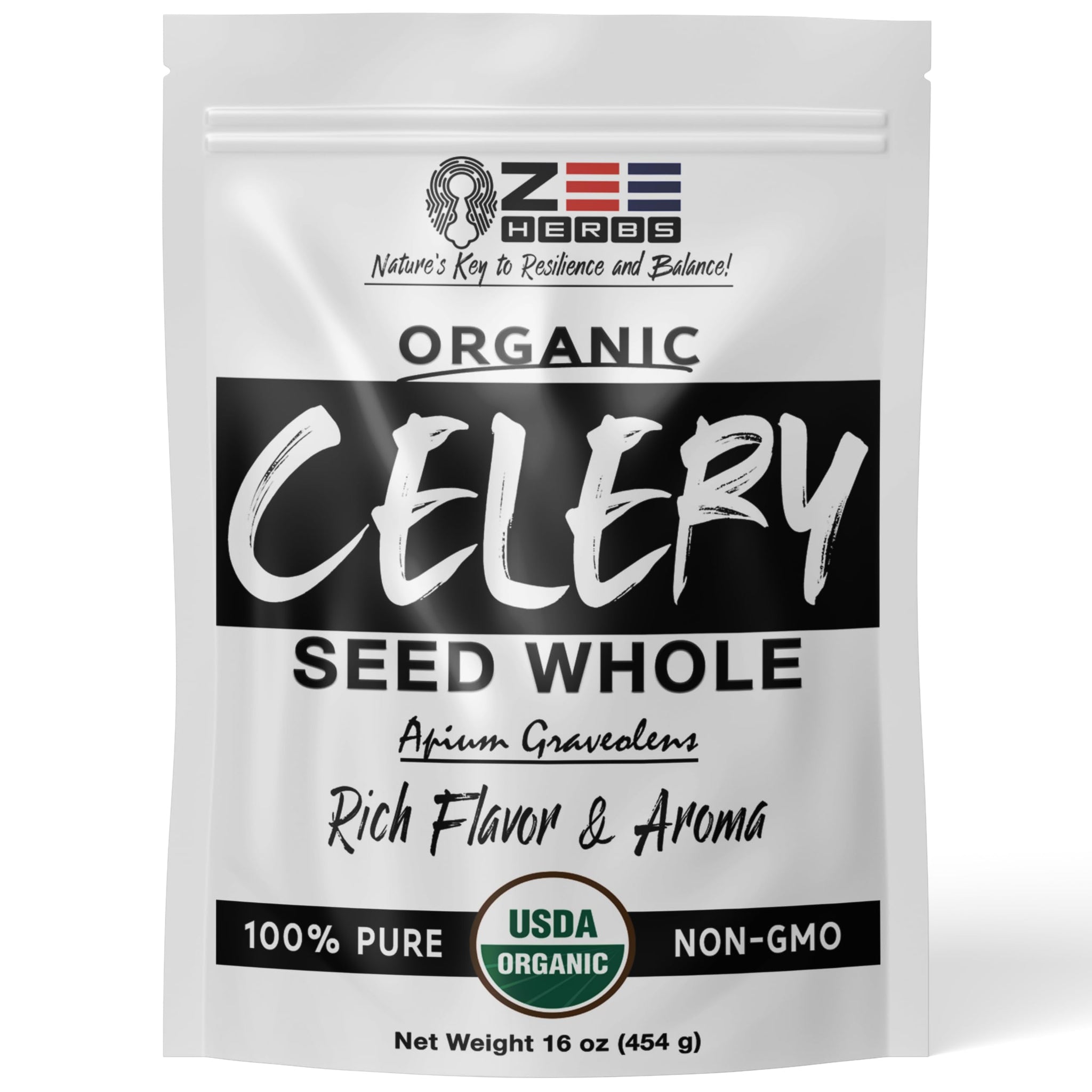 Organic Celery Seed Whole, Apium graveolens Rich Flavor & Aroma - ZeeHERBS (16 oz)