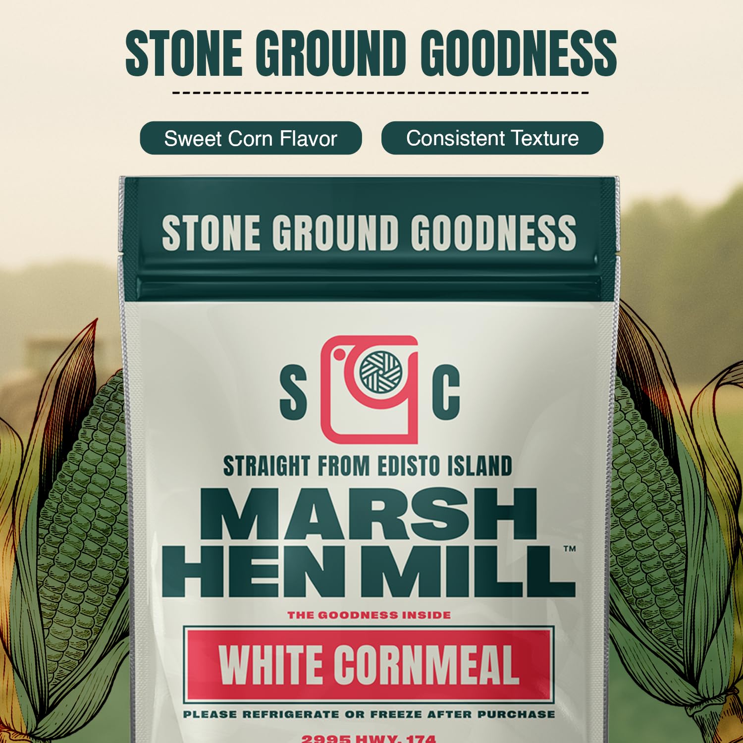 Marsh Hen Mill Stone Ground White Cornmeal | Heirloom Corn Flour | All Purpose Flour For Baking & Cooking | Versatile & Consistent Results | Grown on