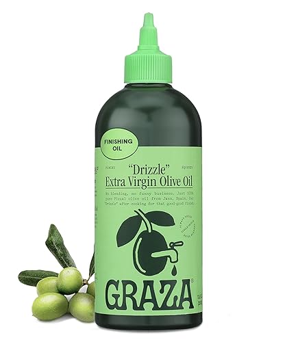 Graza Drizzle Extra Virgin Olive Oil, Finishing Oil - High Polyphenol Early Harvest EVOO Finishing Oil in a Squeeze Bottle - Single Farm Olives from