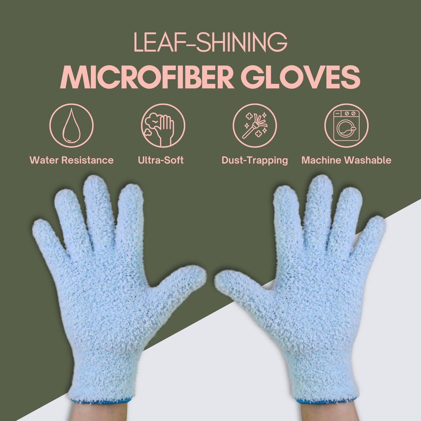 Mossify Microfiber Gloves for Plant Dusting - Reusable & Washable Plants Leaf Cleaning Gloves for Houseplants & Indoor Gardening, Soft & Absorbent