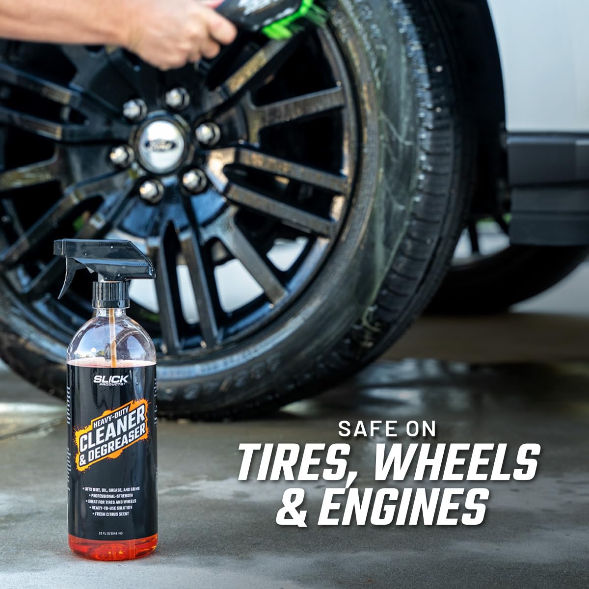 Slick Products Heavy-Duty Cleaner & Degreaser - Professional Strength Citrus Formula for Tires, Wheels, Engines, Chains & Tough Grime - Ready to Use