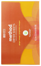 Method Dryer Sheets, Ginger Mango, 80 Sheets, 1 pack, Packaging May Vary