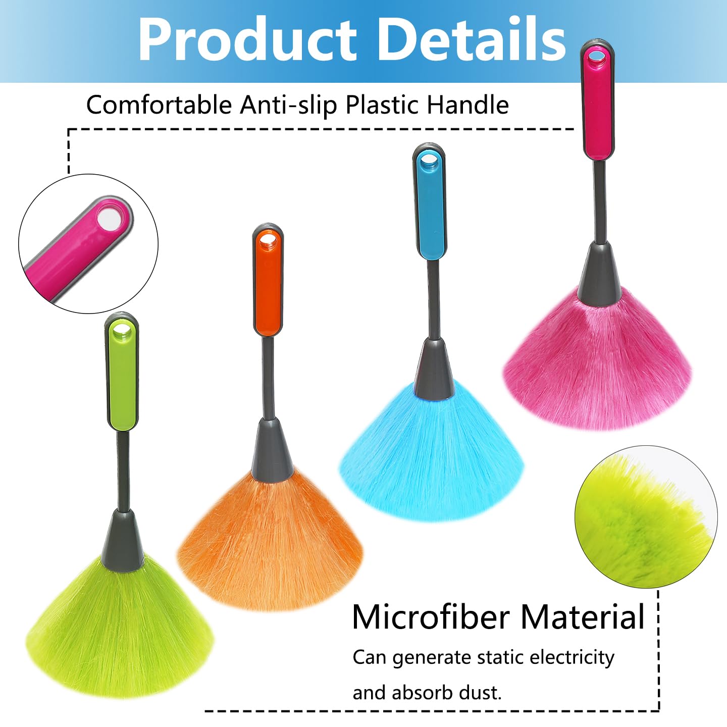 4 Pack 10" Small Microfiber Duster, Delicate Fluffy Microfiber Feather Duster, Suitable for Light Daily Household Dusting, Perfect for Cleaning Desk