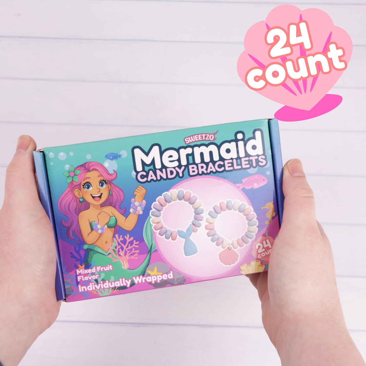 Mermaid Candy Bracelets, 24 Individually Wrapped Edible Jewelry, Girls Birthday Party Favors, 10.16 Ounces